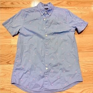 American Eagle Outfitters Light Blue Flamingo Print Shirt